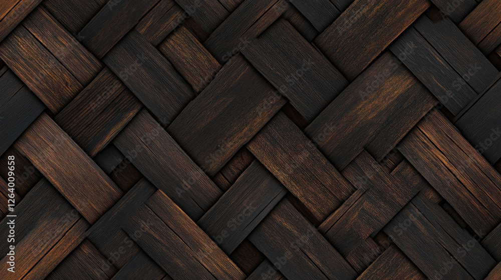 Woven wooden texture with dark tones, showcasing intricate patterns and depth. This seamless design adds touch of elegance and warmth to any space Woven wooden texture with dark tones, showcasing intricate patterns and depth. This seamless design adds touch of elegance and warmth to any space