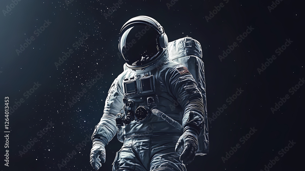 Fototapeta premium A haunting astronaut in a cosmic setting, merging sci-fi and eerie aesthetics with glowing elements in space. Spectral Astronauts. Illustration
