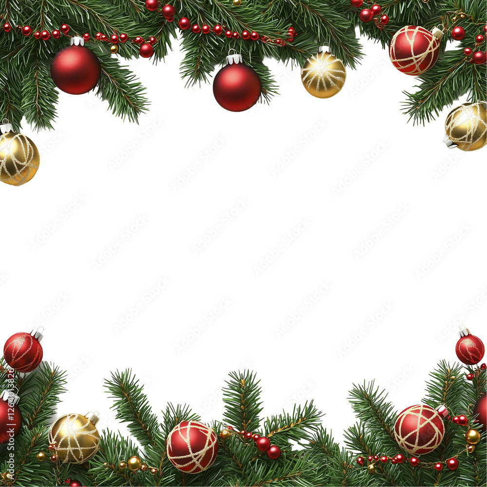 Festive Horizontal Banner with Christmas Tree Garland and Ornaments Designed for Flyers and Holiday Posters, isolated on transparent background png Festive Horizontal Banner with Christmas Tree Garland and Ornaments Designed for Flyers and Holiday Posters, isolated on transparent background png
