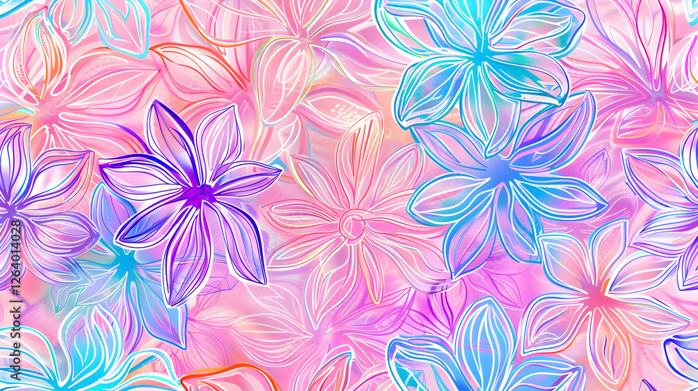 Fototapeta premium Vibrant floral pattern featuring colorful flowers on a soft pastel background, ideal for design projects