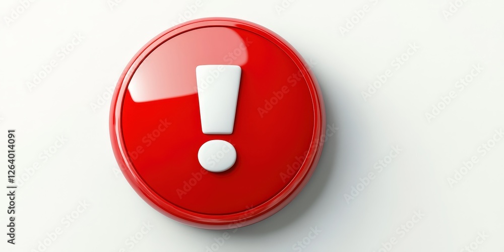 Vibrant red plastic disc, centered with bold white exclamation mark; its smooth, softly-edged surface captures attention with a sleek, modern aesthetic Vibrant red plastic disc, centered with bold white exclamation mark; its smooth, softly-edged surface captures attention with a sleek, modern aesthetic