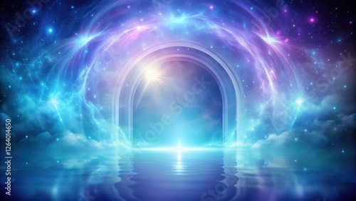 Wallpaper Mural Glowing portal in magical light blue background with swirling purple and silver mist, magical portal, mystical gateway Torontodigital.ca