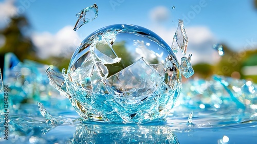 Wallpaper Mural Shattered Glass Orb, Blue Water Splash - Abstract backgrounds Torontodigital.ca