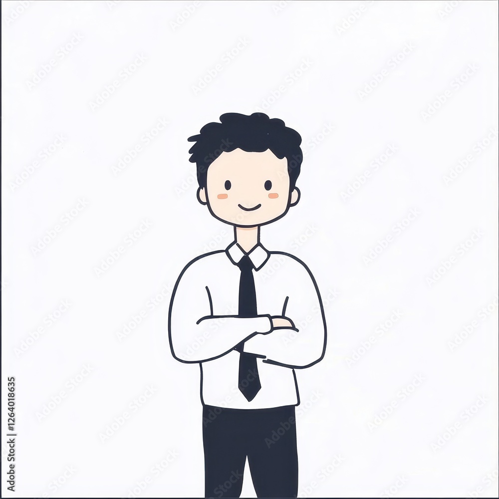 Cartoon Businessman With Arms Crossed Against White Background Cartoon Businessman With Arms Crossed Against White Background