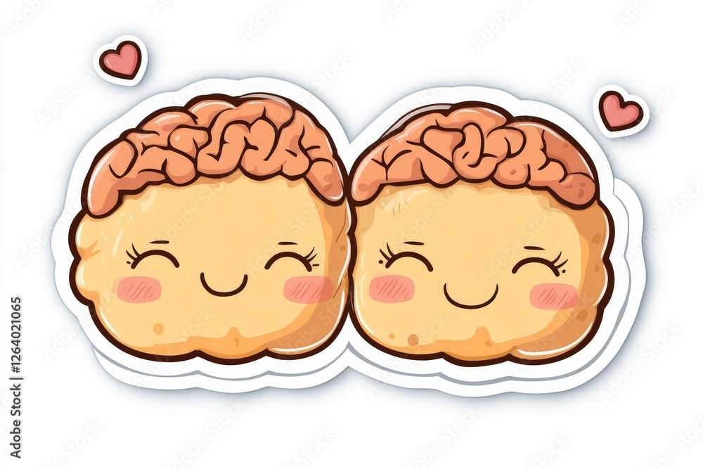 Two smiling cartoon brains in a heartwarming embrace, symbolizing love, friendship, and shared knowledge in a cheerful and playful illustration Two smiling cartoon brains in a heartwarming embrace, symbolizing love, friendship, and shared knowledge in a cheerful and playful illustration