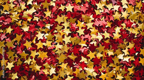 Red and Gold Confetti Stars Background