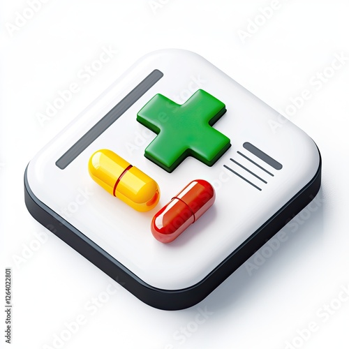 3D Medical Prescription Icon with Pills photo