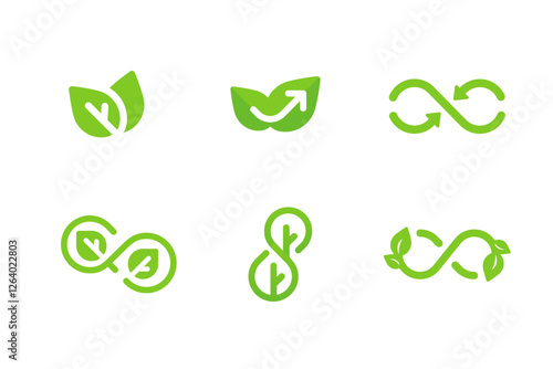 Sustainable green leaf infinity logo icon symbol, editable stroke vector illustration