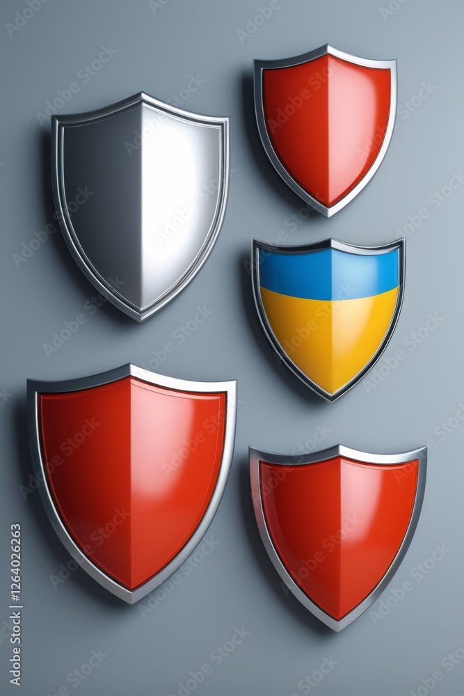 four shields with different colors on a gray background four shields with different colors on a gray background