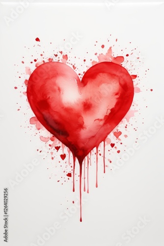 painting of a red heart with blood splatters on it