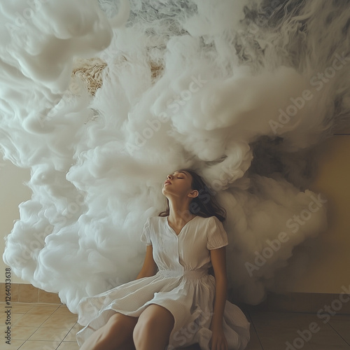 young woman in a white dress