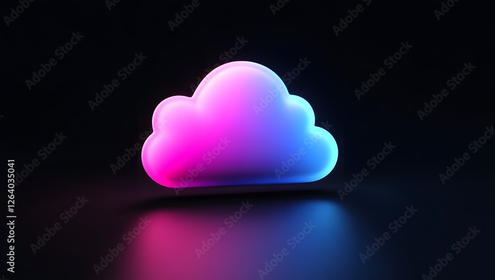 Neon cloud icon on dark studio background Neon cloud icon on dark studio background