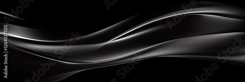 Abstract background featuring flowing black and silver waves in panoramic style