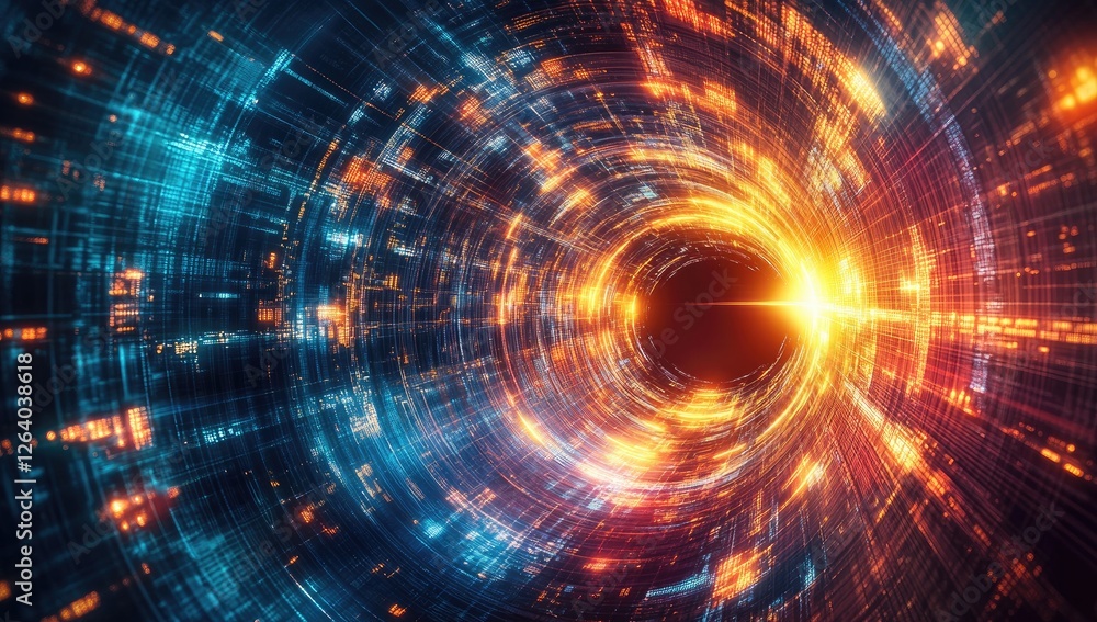 Digital tunnel vortex, data streams, glowing light, futuristic space Digital tunnel vortex, data streams, glowing light, futuristic space