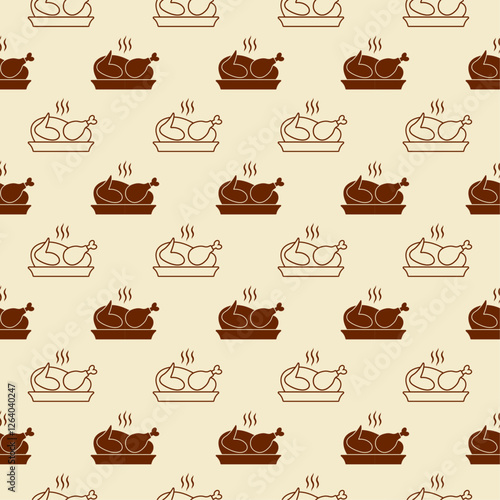 Seamless pattern roast turkey icon.