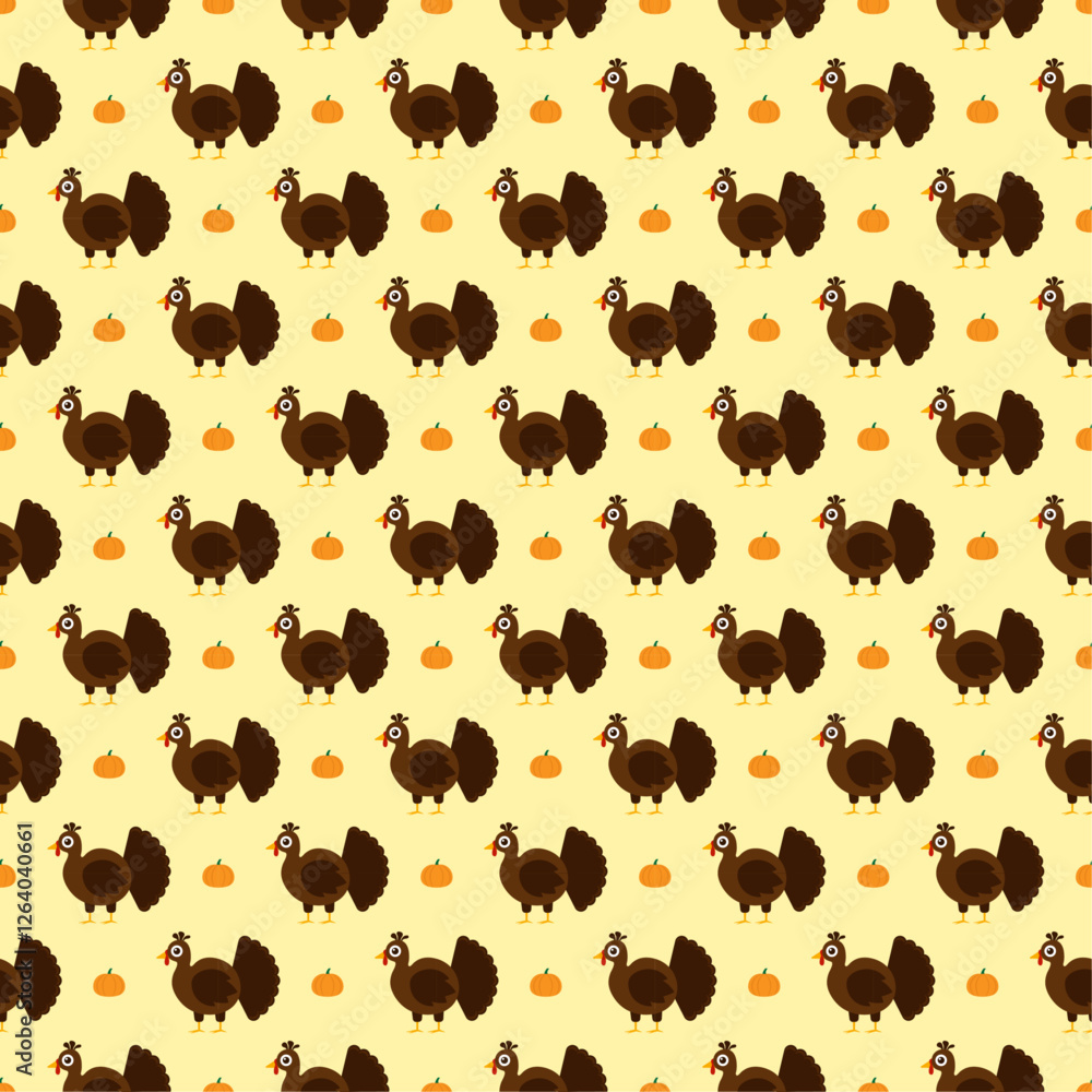 Fototapeta premium Seamless pattern cute turkey and pumpkin.