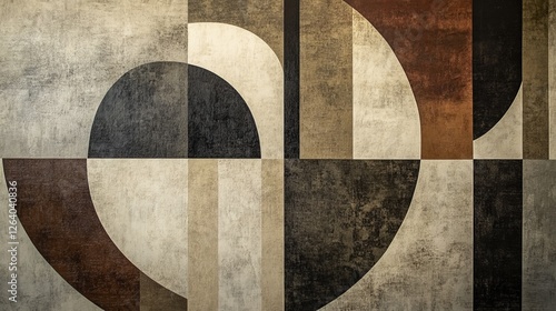 Wallpaper Mural A modern abstract design showcasing bold geometric shapes in earthy hues of beige, brown, and gray, set against a textured backdrop for a sophisticated and artistic aesthetic. Torontodigital.ca