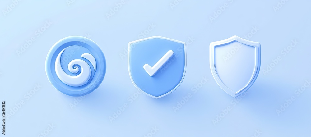 3D Light Blue Icons Spiral, Shield, Checkmark. Studio 3D Light Blue Icons Spiral, Shield, Checkmark. Studio