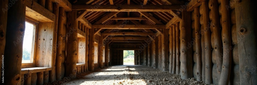 Wooden beams on an ancient barn in a rural setting, farm, countryside, rustic Wooden beams on an ancient barn in a rural setting, farm, countryside, rustic