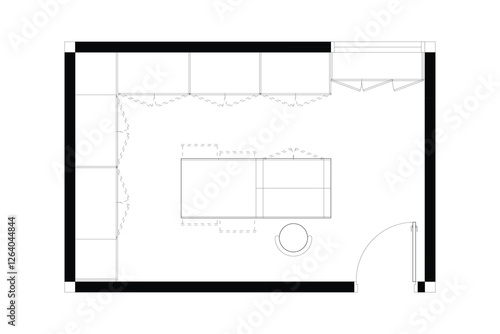 A minimalist 2d vector graphic of a walk-in closet design, highligthing clean lines and efficient use of space. Perfect for architectural plans and interior design concepts. Set 1