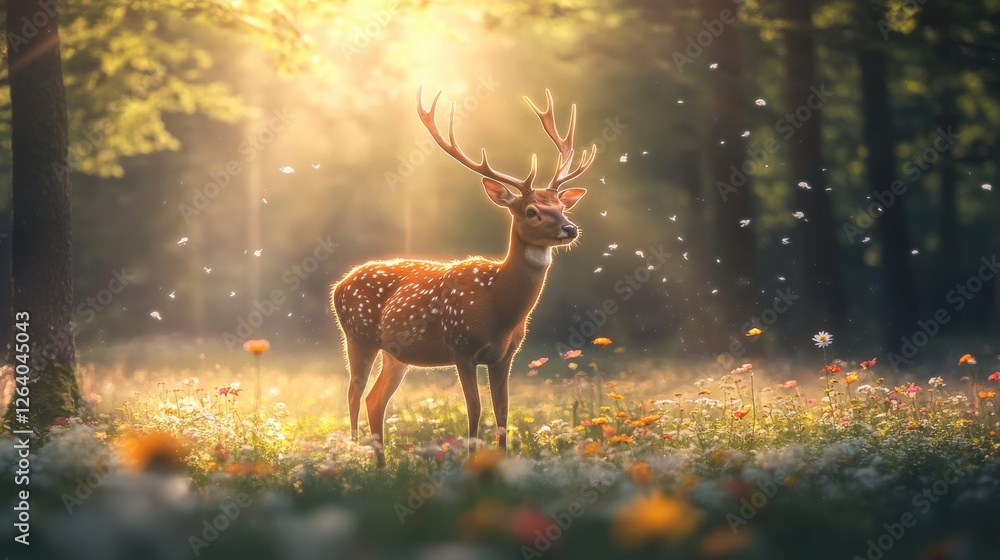 Deer in Spring forest. Deer in Spring forest.