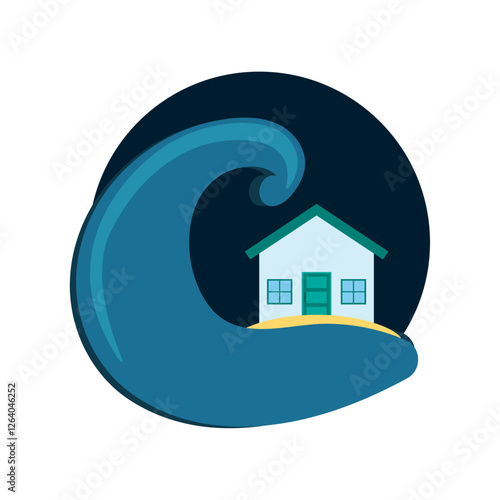 Vector illustration of natural disaster tsunami on white background.
