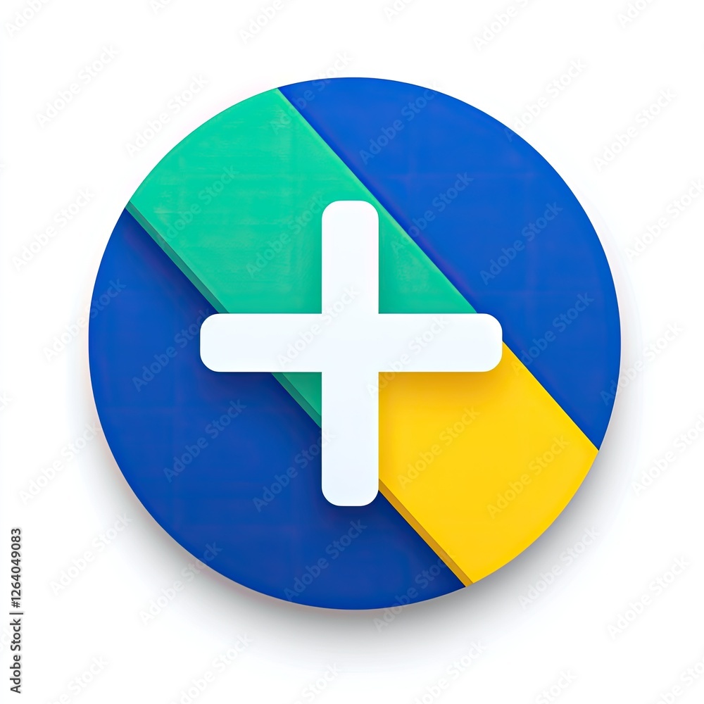 Obraz premium Colorful plus sign icon on round button, digital interface