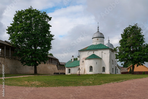 View of the St. Nicholas (Nikolsky) Cathedral on the territory of the Izborsk fortress (XIV-XVII centuries) on a sunny summer day, Stary Izborsk, Pskov region, Russia photo