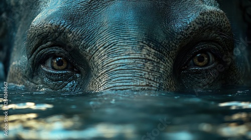 Elephant's eyes peeking out of water photo