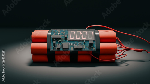 Fotografie A clock attached to a red stick of dynamite.3d rendering