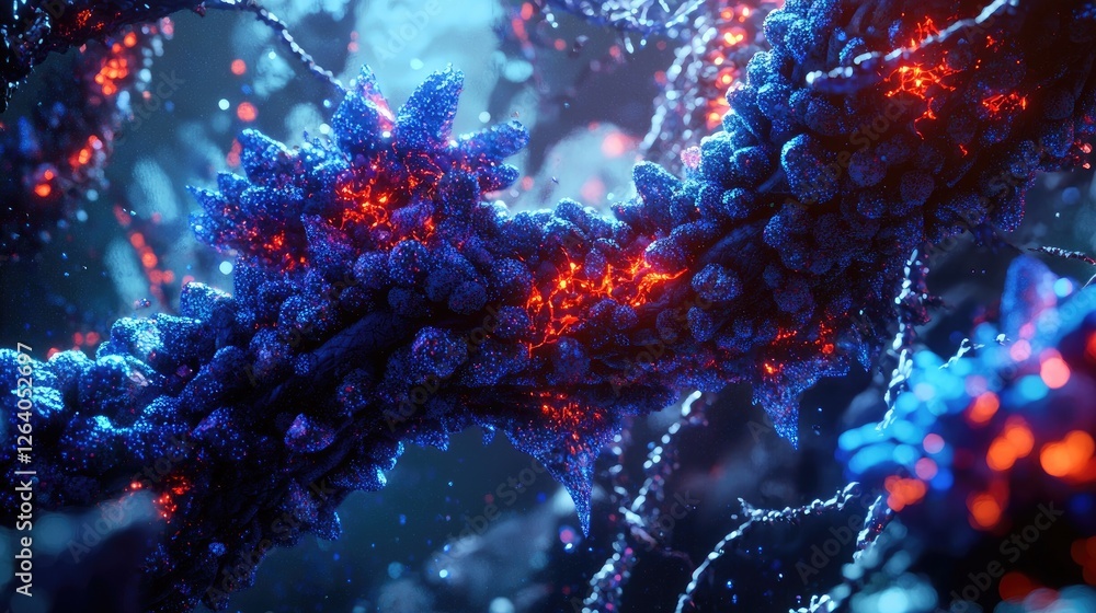 Abstract representation of interconnected cellular structures glowing in vibrant colors, showcasing microscopic life Abstract representation of interconnected cellular structures glowing in vibrant colors, showcasing microscopic life