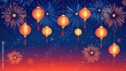 Festive Lanterns and Fireworks Celebrate a joyous occasion