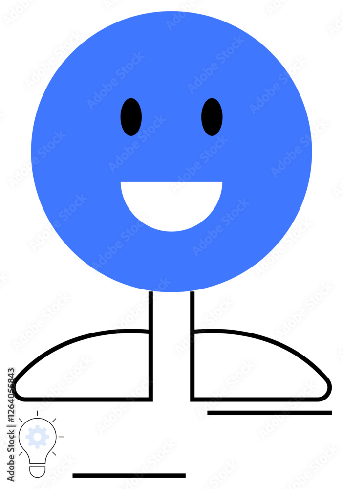 Fototapeta premium Bright blue smiling face with simple lines and shapes evokes happiness, optimism, and inspiration. Ideal for teamwork, communication, creativity, positivity, motivation, innovation abstract line