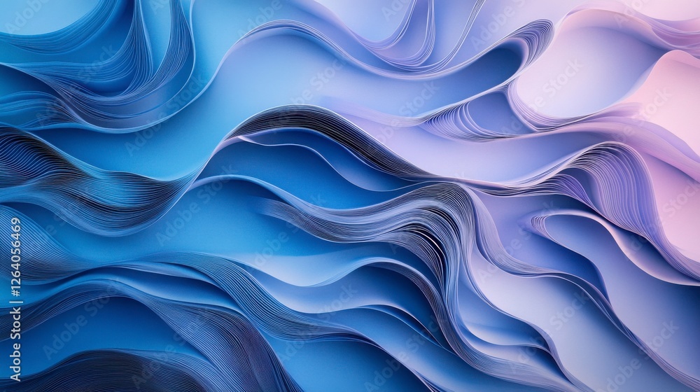 Obraz premium Abstract Blue and Pink Wave: Swirling layers of blue and pink paper create a mesmerizing abstract wave pattern. The soft color gradient and flowing lines evoke a sense of calm and serenity. 