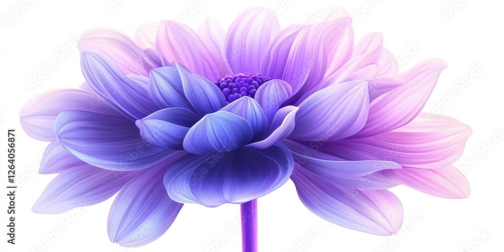 Fototapeta premium A captivating illustration of a vibrant purple and pink dahlia, featuring symmetrically arranged petals that converge into an intricate central bloom. Each layer reveals lush hues with striking promin