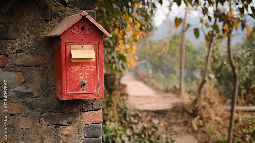 Traditional red colored old Indian mailbox post box Traditional red colored old Indian mailbox post box