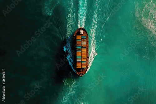 Container Ship Sailing Across Turquoise Ocean Waters photo