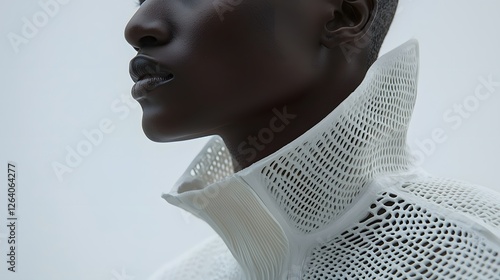 A fashion collection featuring futuristic garments made entirely from innovative biodegradable 3D textiles showcasing a vision of sustainable high tech couture for the future