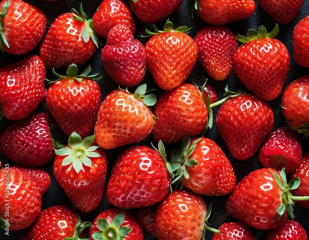 Strawberry Top View. Poster, background, banner. Berry picking, proper nutrition, ecology. Strawberry Top View. Poster, background, banner. Berry picking, proper nutrition, ecology.