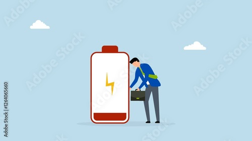 Wallpaper Mural Exhausted and fatigue from hard work, 4k animation of weary and exhausted entrepreneur poses with a low battery indicator Torontodigital.ca
