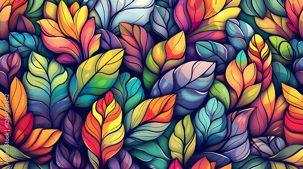 Vibrant and Colorful Leaf Patterns in a Dense Arrangement, Ideal for Nature-Themed Designs Vibrant and Colorful Leaf Patterns in a Dense Arrangement, Ideal for Nature-Themed Designs