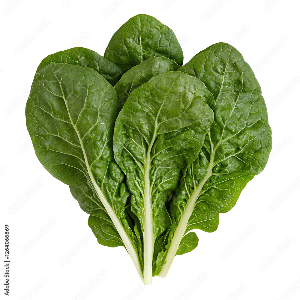 Fototapeta premium Fresh Green Spinach Leaves Bundled Together on a White Background for Culinary Use and Healthy Eating Concepts