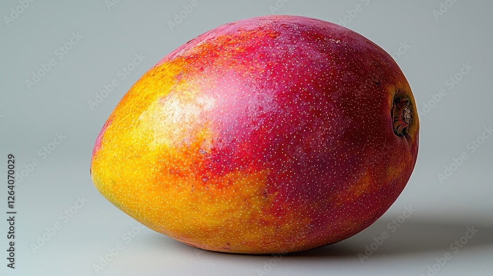 A Single Ripe Mango Isolated On A Gray Background A Single Ripe Mango Isolated On A Gray Background