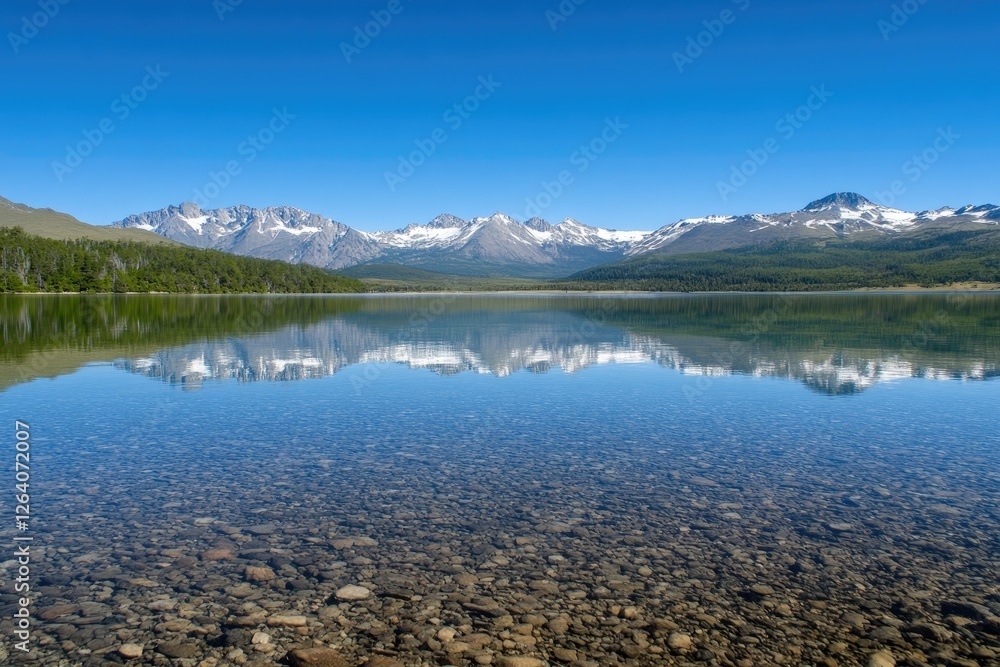 Fototapeta premium Crystal Clear Lake Reflecting Snow Capped Mountains