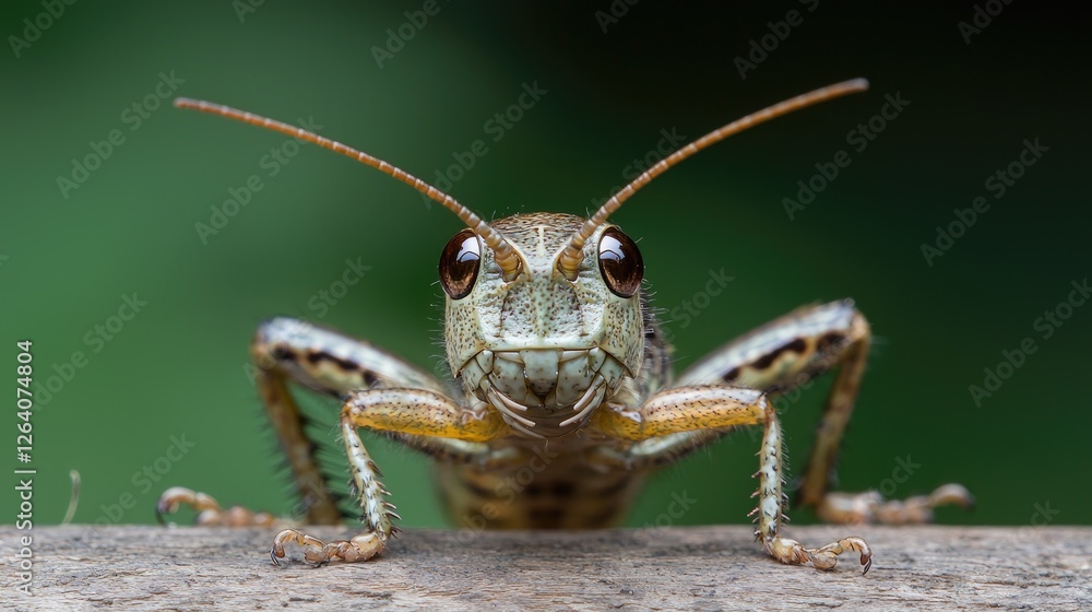 Close-up of a grasshopper on a log Close-up of a grasshopper on a log