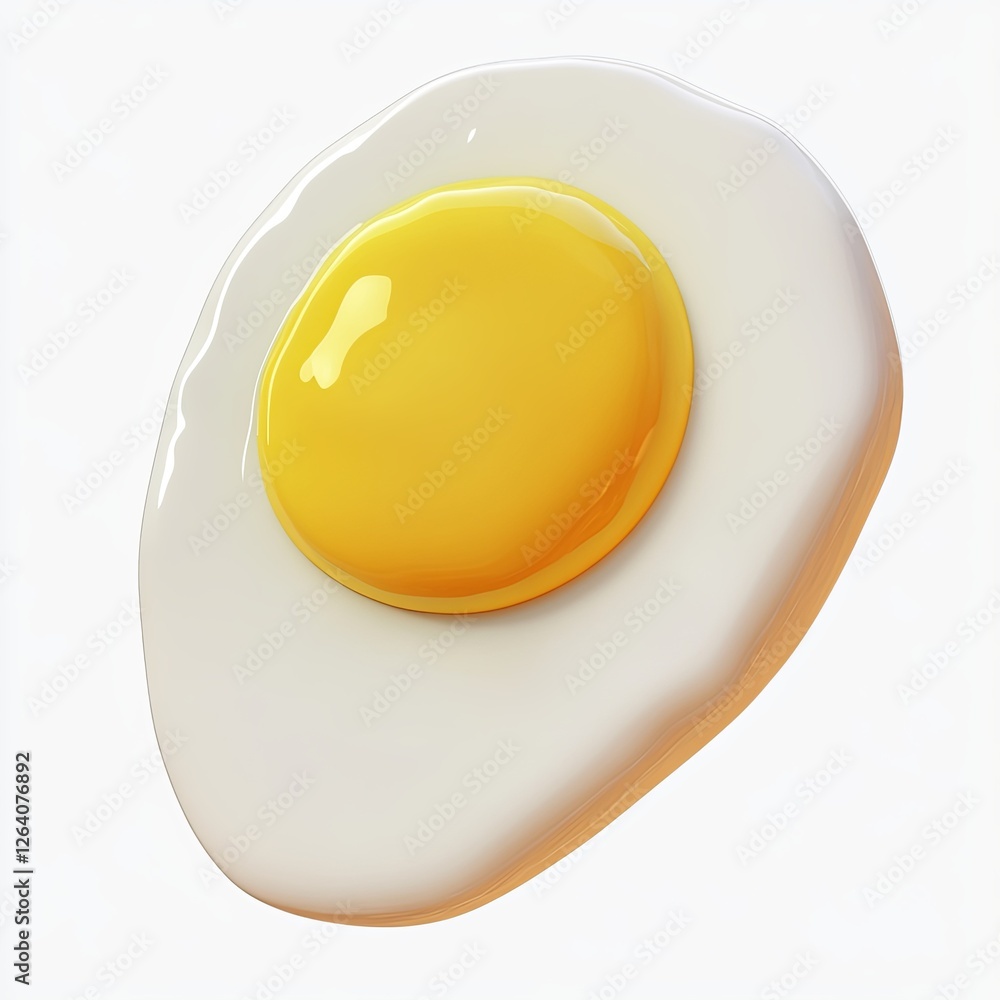 fried egg, 3d style imitation, cartoon icon, white background fried egg, 3d style imitation, cartoon icon, white background