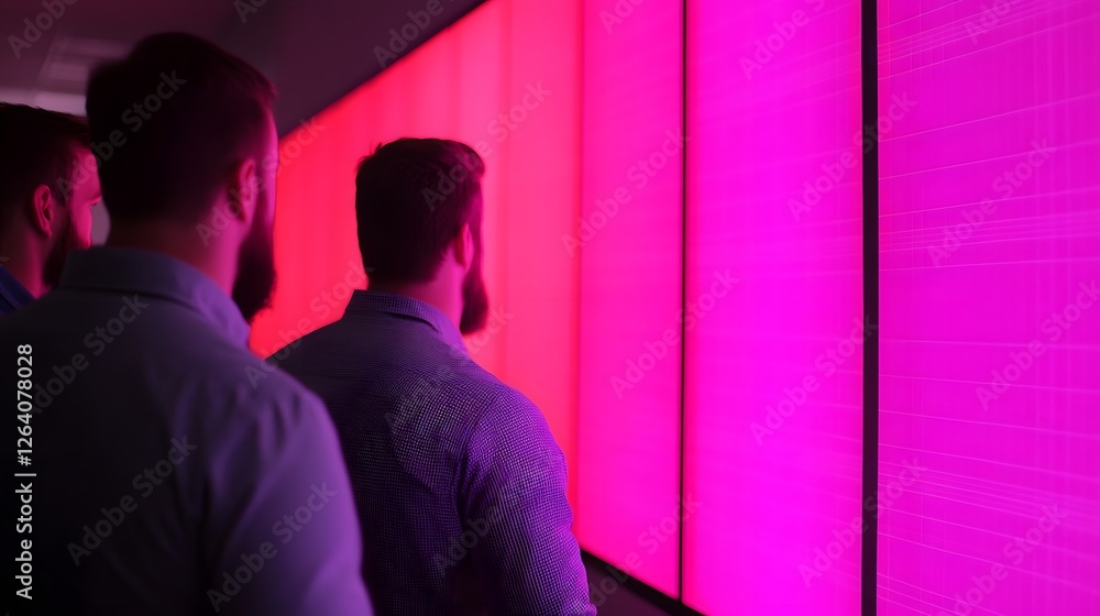 Dynamic Strategy Session with Marketers Brainstorming and Glowing Heatmaps Preference Flowcharts Projected on Sleek Illuminated Walls in a Modern Collaborative Workspace Dynamic Strategy Session with Marketers Brainstorming and Glowing Heatmaps Preference Flowcharts Projected on Sleek Illuminated Walls in a Modern Collaborative Workspace