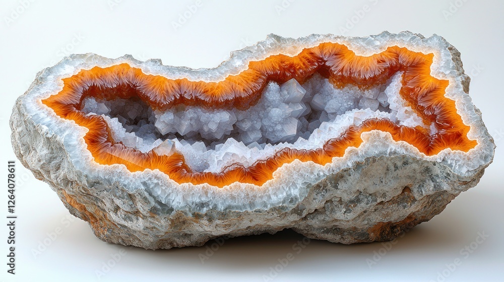 Obraz premium Stunning Orange Agate Geode with Quartz Crystals