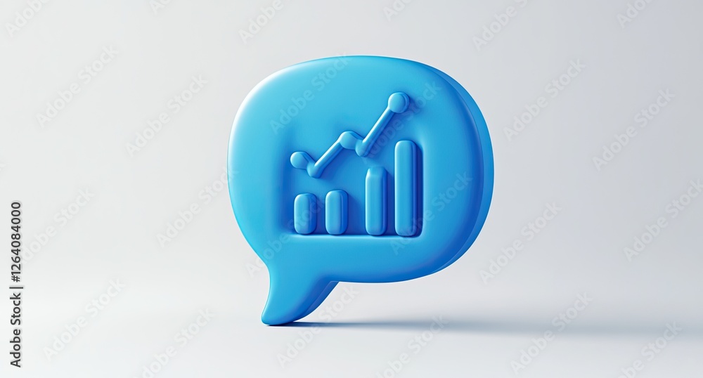 Blue 3D Graph Icon in Speech Bubble on White Background Blue 3D Graph Icon in Speech Bubble on White Background