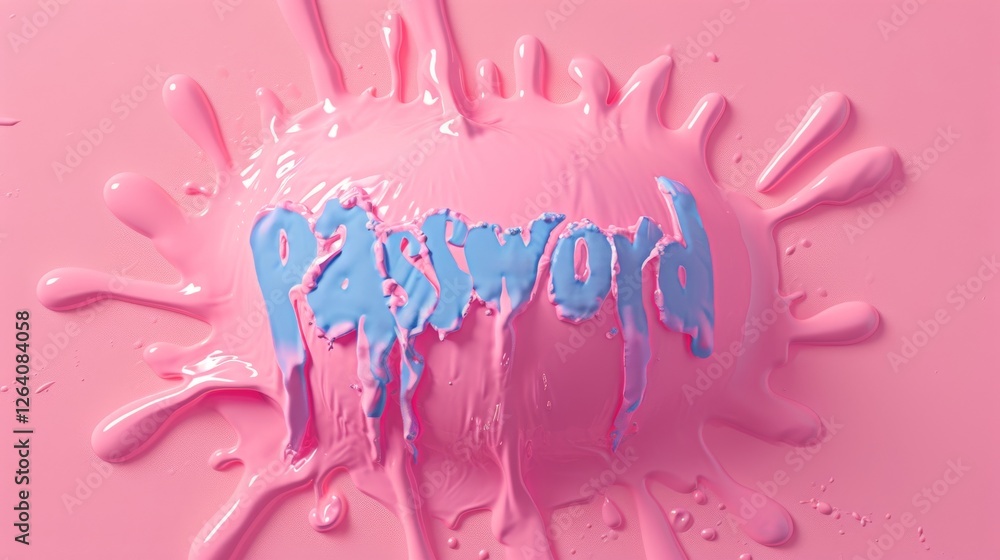 A creative digital representation of the word password in dripping blue and pink liquid typography, symbolizing online security and digital identity. AI generated.